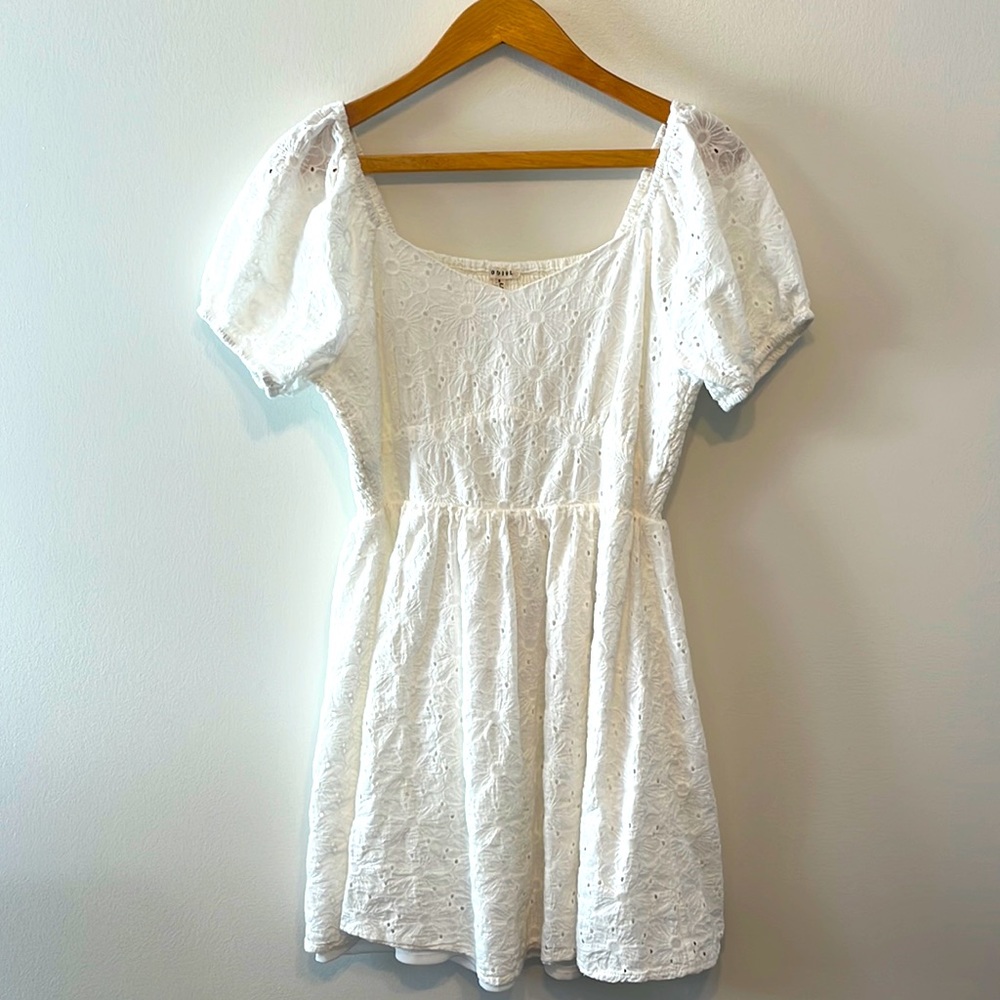Jodifl White Eyelet Mini peasant dress size small